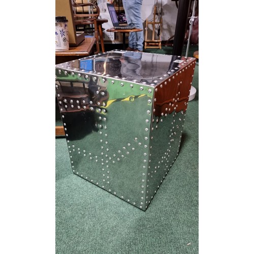 495 - Chrome aviation cube riveted in the aviation style attractive looking box multiple uses height 36cm ... 