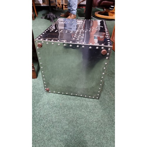 495 - Chrome aviation cube riveted in the aviation style attractive looking box multiple uses height 36cm ... 