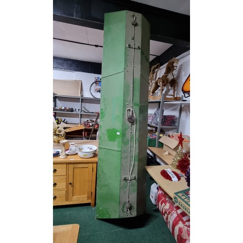 497 - Vintage large 9ft 4in wooden snooker table light canopy with fridge 3 division for 3 lights in good ... 