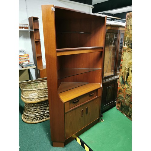 486 - 1960's G-Plan illuminated corner cabinet, three glass shelves with bottom cupboard in great conditio... 