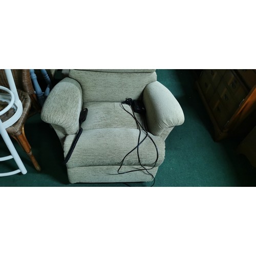 473 - Light brown Sherborne electric fully reclining chair with remote and power supply in very good condi... 