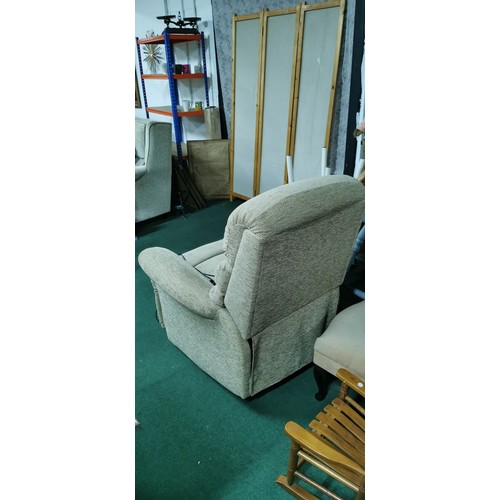 473 - Light brown Sherborne electric fully reclining chair with remote and power supply in very good condi... 