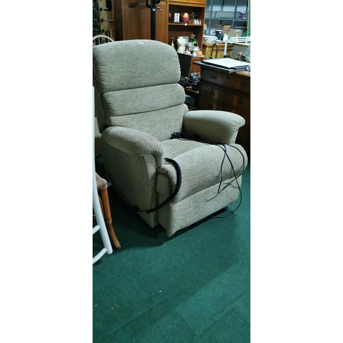 473 - Light brown Sherborne electric fully reclining chair with remote and power supply in very good condi... 