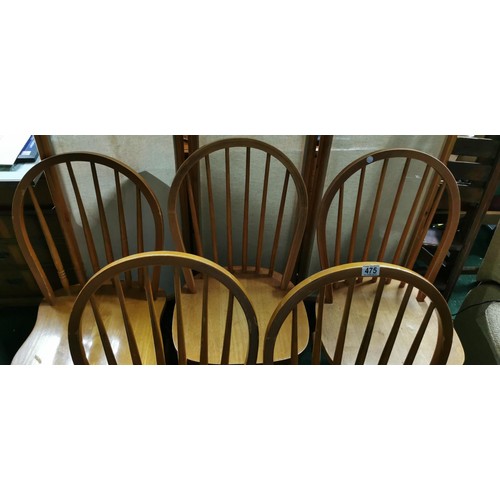 476 - 5x vintage beech chairs with spindle backs