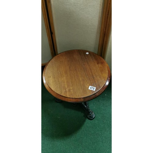 479 - Antique small Mahogany topped bar grog table with an ornate cast iron base in good overall condition... 