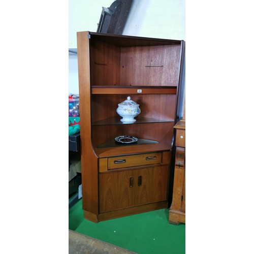 486 - 1960's G-Plan illuminated corner cabinet, three glass shelves with bottom cupboard in great conditio... 