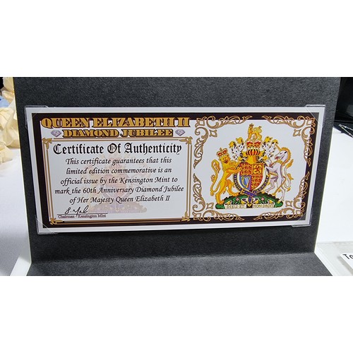 406 - Limited edition Diamond Jubilee 60th anniversary commemorative bank note with its COA in mint condit... 