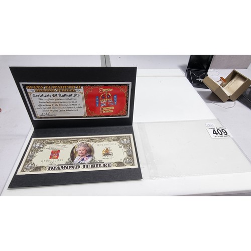 409 - Limited edition Diamond Jubilee 60th anniversary commemorative bank note with its COA in mint condit... 