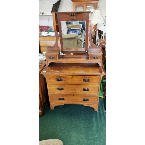 495C - Vintage solid oak Edwardian dressing chest mirrored back with 2x drawers and 3x drawers to the base ... 