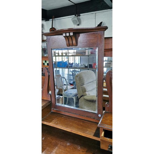 495C - Vintage solid oak Edwardian dressing chest mirrored back with 2x drawers and 3x drawers to the base ... 