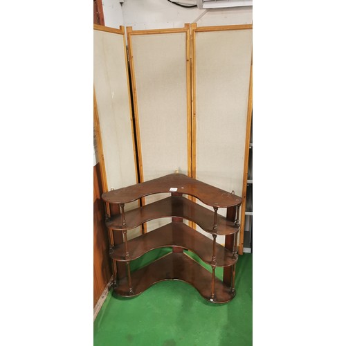 480A - Antique Georgian Mahogany 4 tier wall hanging solid mahogany corner display unit with columns to the... 