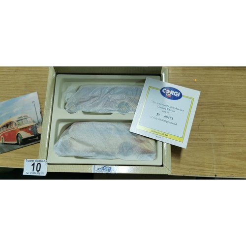 10 - Boxed Corgi Yelloway gift set of Bedford OB Coach Limited Edition, 46461 of 10,000 in open but unuse... 