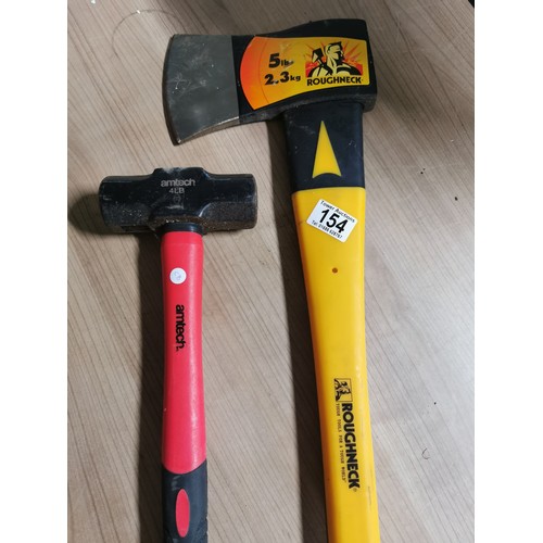 154 - 5lb 2.3kg heavy duty axe roughneck along with an amtech 4lb sledge hammer both in excellent clean co... 