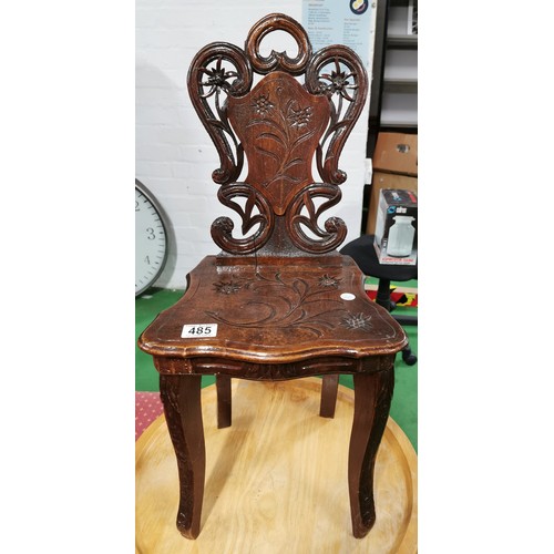 485 - Well carved antique Black Forest mahogany musical chair in the shape of a small Victorian hall chair... 