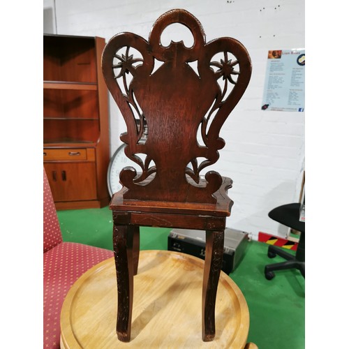 485 - Well carved antique Black Forest mahogany musical chair in the shape of a small Victorian hall chair... 