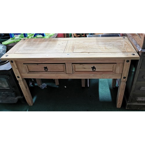 486 - Mexican pine sideboard with two drawers. Measures 73.5cm height, 126.5cm, 48cm