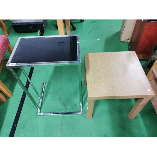 490 - 2x modern tables inc. veneered occasional table, chrome & black glass topped table - measures 67 hei... 