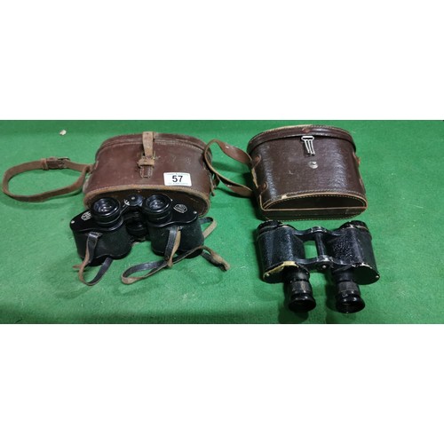 57 - 2x Vintage binoculars, 1x Ross London 7x30 Stepnada Coated lenses, the other binoculars have an unkn... 