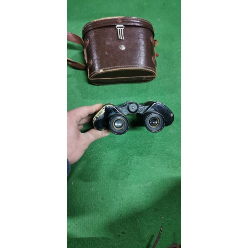 57 - 2x Vintage binoculars, 1x Ross London 7x30 Stepnada Coated lenses, the other binoculars have an unkn... 