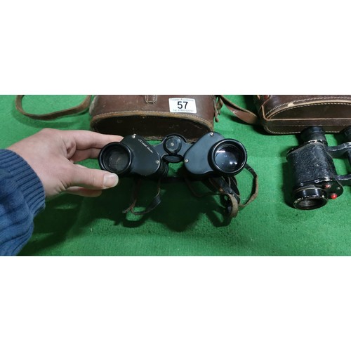 57 - 2x Vintage binoculars, 1x Ross London 7x30 Stepnada Coated lenses, the other binoculars have an unkn... 