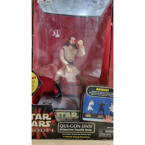 3 - Star Wars episode 1 Qui-Gon Jinn interactive talking bank with combat actions and original voice. Bo... 