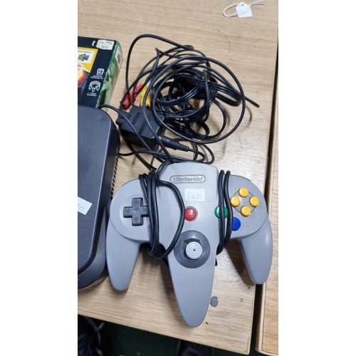 3 - Nintendo 64 gaming console complete inc 2x controllers one boxed all cables and three games in full ... 