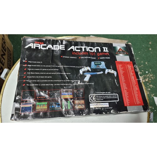 5 - Boxed mega arcade action II games console which includes 101 built in games full and complete in its... 