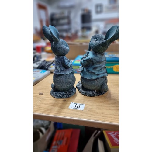 10 - Pair of Peter rabbit garden figures in good order with a height of 19cm width 10cm depth 12cm