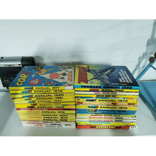 111 - 30 assorted comic annuals including Cor!, Wham, Smash & Buster etc all 1970's to 1980's