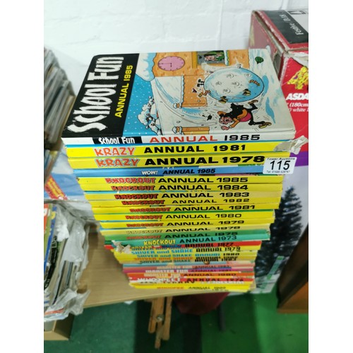 115 - 30 Vintage comic annuals including Shiver & Shake, Knockout, Monster Fun Etc.  published by Fleetway... 