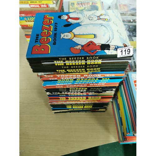 119 - 37 Comic annuals including 17 x Beezer (with scarce 1959 one). 20 x Topper both collections 1960's-7... 