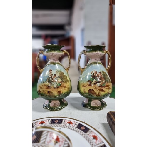 49 - Quantity of collectables inc a pair of good quality art nouveau vases with hand painted scenes, roya... 