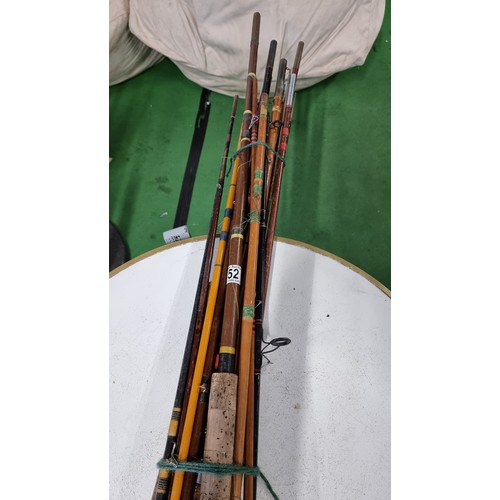 52 - Large bundle of various vintage fishing rods some are split cane