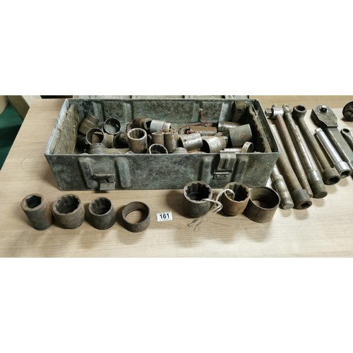 161 - Ammo box containg a large socket set sizes compatible with lorries and tractors, with a large bilsto... 