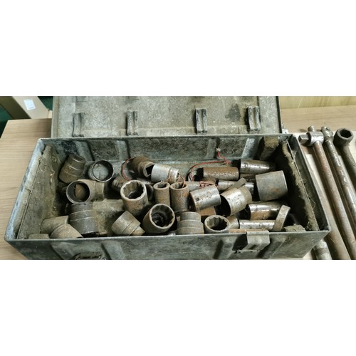 161 - Ammo box containg a large socket set sizes compatible with lorries and tractors, with a large bilsto... 