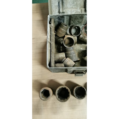 161 - Ammo box containg a large socket set sizes compatible with lorries and tractors, with a large bilsto... 