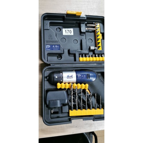 170 - Mckeller 18v battery drill with charger, P Pro 4.8v pistol driver with parts both in cases