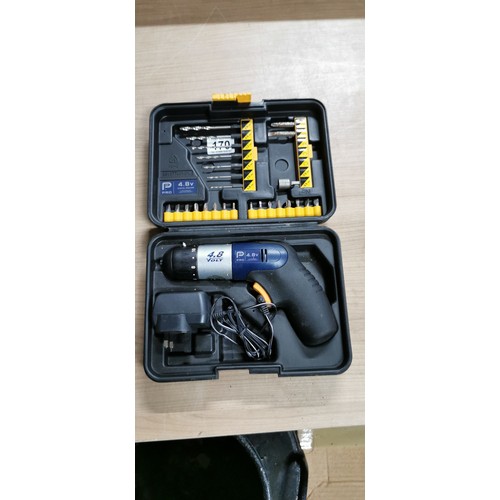 170 - Mckeller 18v battery drill with charger, P Pro 4.8v pistol driver with parts both in cases