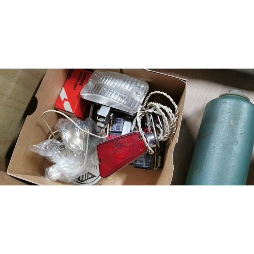 172 - Car parts including a new water pump and exhaust pipes and a fuel filter and some classic car mags, ... 