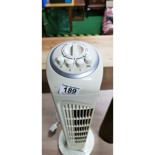 189 - Oscillating tower heater working order, with a 80cm carpet runner as new