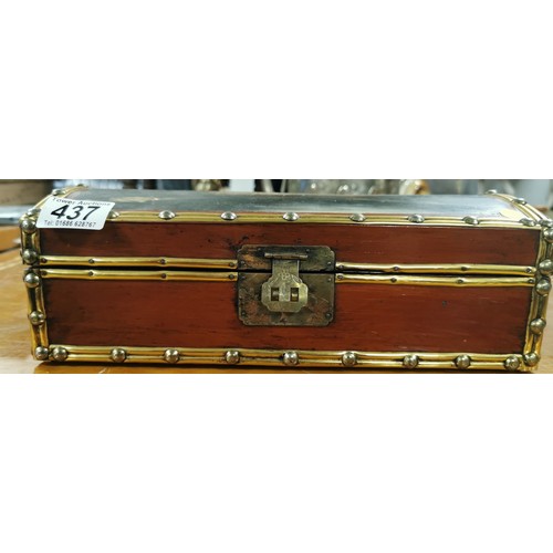 268 - Excellent quality hand painted lacquered wooden brass studded jewellery chest box. One hinge needs a... 