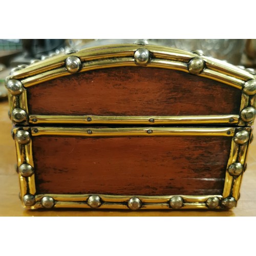 268 - Excellent quality hand painted lacquered wooden brass studded jewellery chest box. One hinge needs a... 