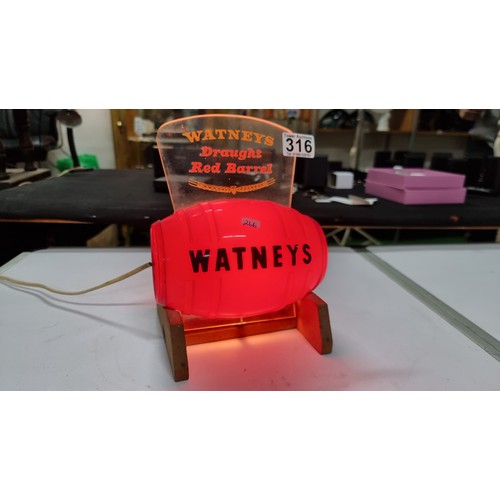 278 - Vintage breweriana light up advertising barrel for Watneys draught ale red barrel in excellent origi... 