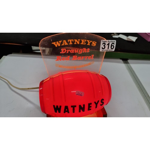 278 - Vintage breweriana light up advertising barrel for Watneys draught ale red barrel in excellent origi... 