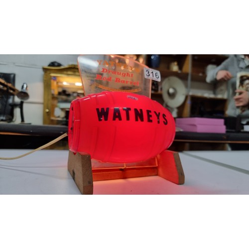 278 - Vintage breweriana light up advertising barrel for Watneys draught ale red barrel in excellent origi... 