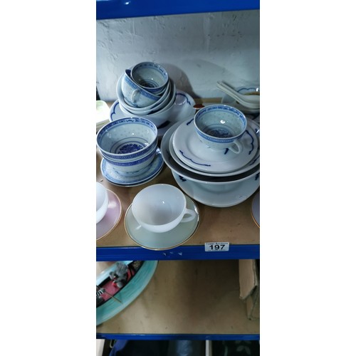 197 - Large quantity of excellent quality blue and white China in various designs along with a set of Opal... 