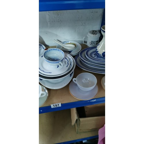 197 - Large quantity of excellent quality blue and white China in various designs along with a set of Opal... 