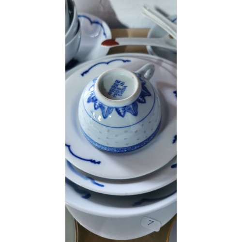 197 - Large quantity of excellent quality blue and white China in various designs along with a set of Opal... 