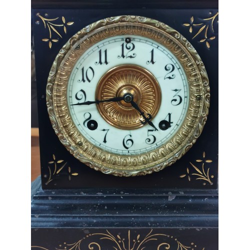 276 - An Ansonia clock co USA New York slate cased mantel clock with beveled glass door inc keys and pendu... 