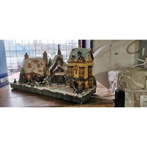 213 - Light up Christmas Village table decoration (plastic) along with a musical light up snow globe (19cm... 